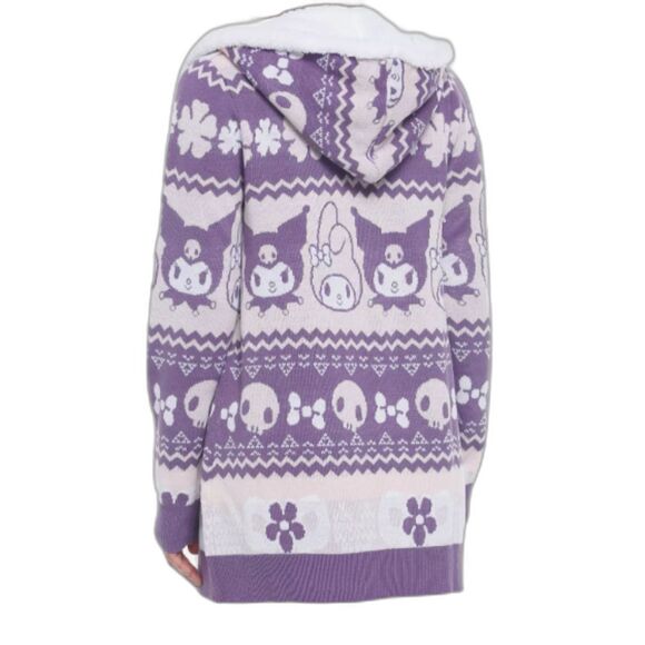 My Melody & Kuromi Sold Out Cozy Sherpa Hooded Pink Purple Open Cardigan, Sz S - Picture 2 of 10
